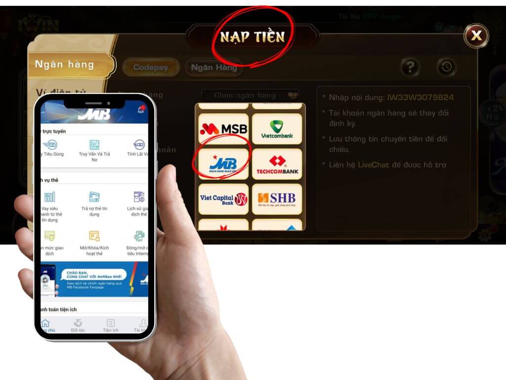 Ứng dụng MB Bank - App vay tiền duyệt nhanh để nạp tiền vào Iwin Club